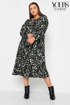 Yours Curve Black Abstract Print Midi Dress (N26985) | €35