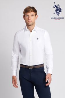 U.S. Polo Assn. Mens Long Sleeve Herringbone Twill White Shirt