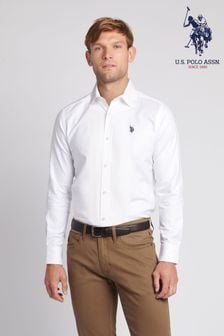 أبيض - قميص رجالي بكم طويل من نسيج قطني طويل من U.s. Polo Assn. (N27002) | 414 ر.س