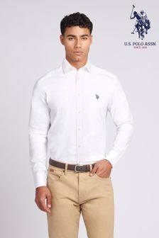 U.S. Polo Assn. Mens Long Sleeve Poplin White Shirt