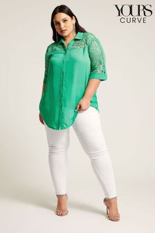 YOURS LONDON Curve Green Lace Sleeve Shirt (N27067) | HK$350