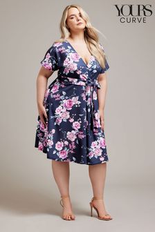 Yours London Curve Navy Blue Floral Wrap Dress (N27071) | AED283