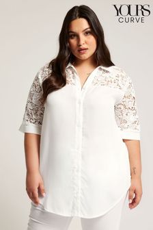 YOURS LONDON Curve White Lace Sleeve Shirt (N27090) | 215 zł