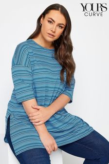 Yours Curve Blue Striped Oversized Top (N27100) | OMR11
