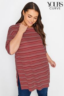 Yours Curve Bright Red Striped Oversized Top (N27101) | $38