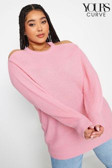 Yours Curve Pink Cold Shoulder Knitted Jumper (N27110) | AED144