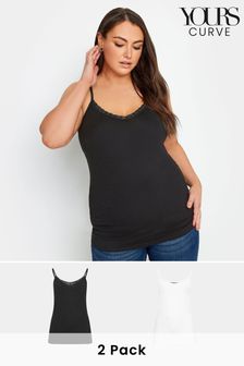 Yours Curve Black & White 2 PACK Curve Lace Cami Tops (N27119) | €31