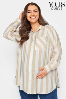 Yours Curve Beige Brown Bump It up Maternit Stripe Shirt (N27126) | OMR15