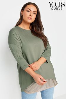 Yours Curve Green Mesh Dipped Hem Top (N27130) | AED122