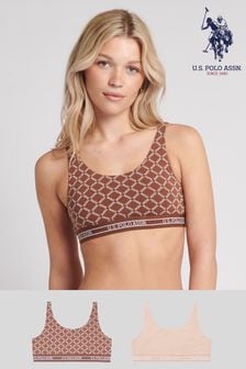 U.S. Polo Assn. Natural Womens Neutral Print Cotton Open Back Bralette 2 Pack (N27152) | AED166