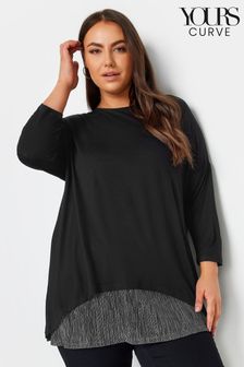 Yours Curve Black Chrome Mesh Dipped Hem Top (N27160) | AED122