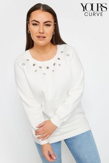 Yours Curve White Eyelet Detail Sweatshirt (N27163) | AED161