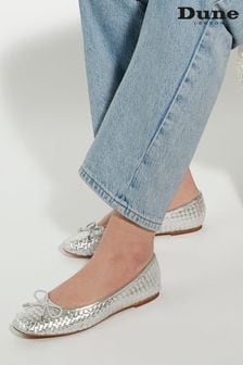 Dune London Silver Heights Flexible Sole Woven Ballerina Flat Shoes (N27174) | kr1 370