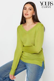 Yours Curve Green LTS Tall Fine Knit V-Neck Jumper (N27194) | €34
