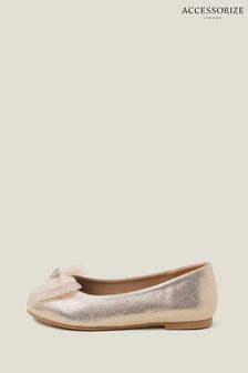 Angels By Accessorize Gold Glitter Bow Ballerina Flats