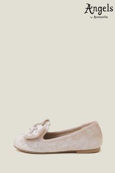 Angels By Accessorize Natural Velvet Bow Ballerinas Flats