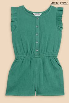White Stuff Green Woven Frill Playsuit