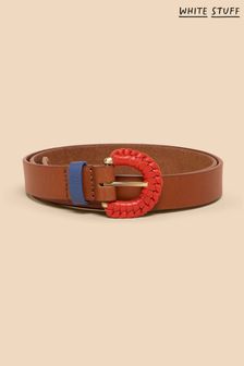 White Stuff Brown Woven Leather Buckle Belt