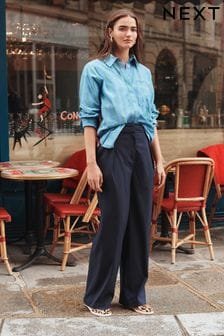 深藍細條紋 - Elastic Back Wide Leg Trousers (N27245) | HK$340