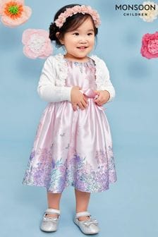 Monsoon Pink Baby Alium Satin Print Dress (N27447) | $48 - $51