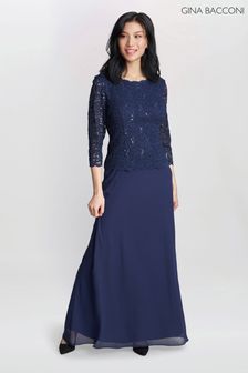 Gina Bacconi Blue Virginia Maxi Lace Dress With Chiffon Skirt (N27541) | AED1,886