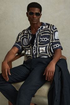 Reiss Jenson Chain Print Cuban Collar Shirt