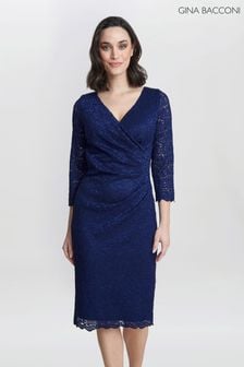 Gina Bacconi Blue Melody Lace Wrap Dress (N27584) | AED998