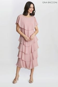 Niemowlęca różowa - Warstwowa sukienka midi Tessa z ozdobnym wykończeniem na ramionach (N27588) | 1,515 zł