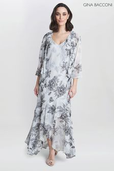 Gina Bacconi Mandy Midi Length Sleevless Printed White Dress And Poncho