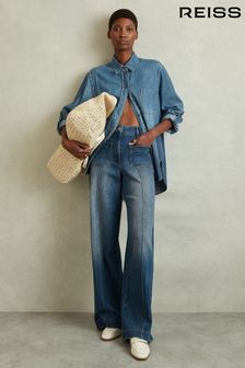 Reiss Mid Blue Kira Petite Front Pocket Wide Leg Jeans (N27703) | 1,103 QAR