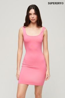 Superdry Pink Square Neck Jersey Mini Dress (N27737) | kr651