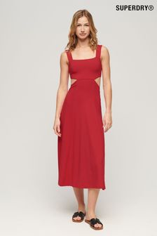Superdry Red Jersey Cutout Midi Dress (N27741) | SGD 106