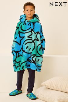 Blue/Green Smiley Face Fleece Hooded Blanket (3-16yrs) (N27757) | €27 - €37