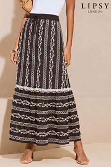 Lipsy Black Embroidered  OneTier Maxi Skirt (N27824) | €61