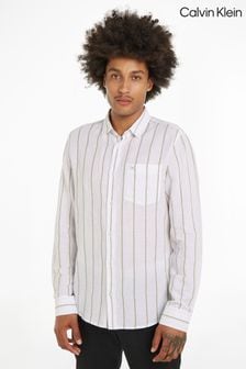 Calvin Klein Green Linen Cotton Stripe Shirt (N27859) | $175