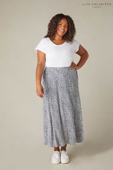 Live Unlimited Curve Grey Leaf Print Pleat Front Skirt (N27950) | CA$168