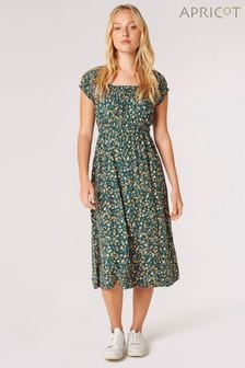 Apricot Green Garden Floral Milkmaid Midi Dress (N27976) | SGD 68