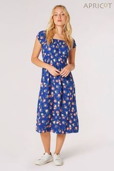 Apricot Blue Vintage Rose Milkmaid Midi Dress (N27977) | HK$360
