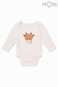 MORI Cream Organic Cotton & Bamboo Giraffe Long Sleeve Bodysuit (N28146) | $28