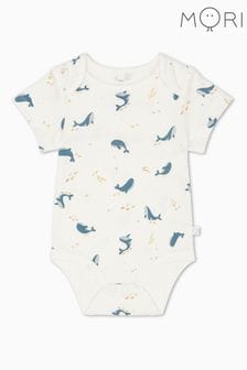 MORI Organic Cotton & Bamboo Whale Print Short Sleeve White Bodysuit (N28155) | NT$910