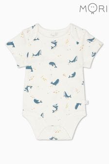 MORI Organic Cotton & Bamboo Whale Print Short Sleeve White Bodysuit (N28155) | $33