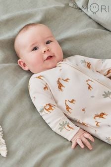 MORI Cream Organic Cotton & Bamboo Giraffe Print Zip Up Sleepsuit (N28156) | NT$1,560