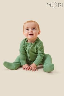 MORI Organic Cotton & Bamboo Ribbed Zip Up Sleepsuit (N28166) | AED186