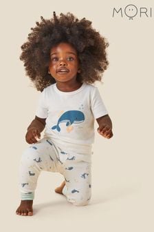 MORI Organic Cotton & Bamboo Whale White Print Pyjama Set (N28171) | €48 - €51