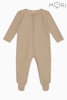 Braun - Mori Natürlicher Schlafanzug aus Bio-Baumwolle und Bambus Ecru Waffeldesign und Reisverschluss​​​​​​​ (N28187) | 52 €