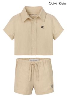 Calvin Klein Natural Linen Blend Shirt Shorts Set