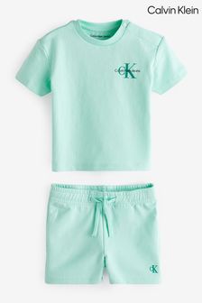 Calvin Klein Blue Monogram Logo T-Shirt Shorts Set