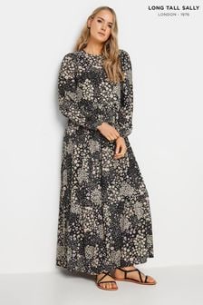 Long Tall Sally Black Floral Print Tiered Maxi Dress (N28300) | OMR18