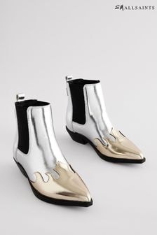 smALLSAINTS Silver Dellaware Pointed Leather Western Boots (N28311) | $106 - $110