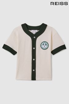 Reiss Ecru/Green Ark Teen Textured Cotton Baseball Shirt (N28312) | 338 QAR